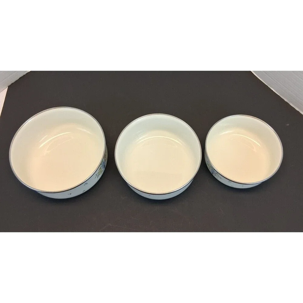VTG Invitations Tableworks 3 Nesting Bowl Set Porcelain Enamel on Steel 1980 GUC